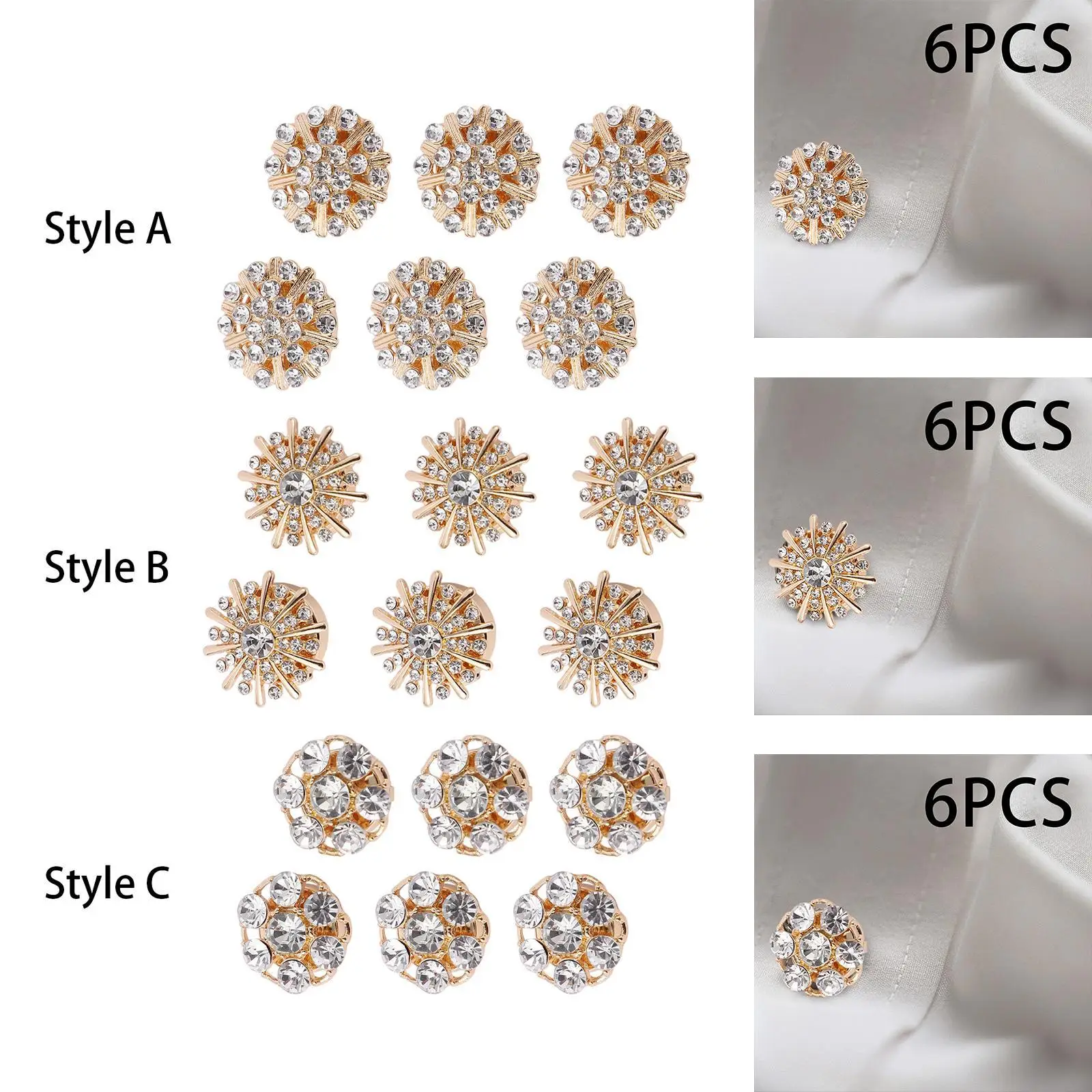 6Pcs Cufflink Lightweight Trendy Rhinestone Button Covers for Party Anniversary