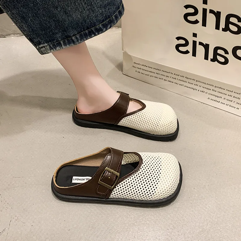 Loafers Shoes Woman 2024 Female Slippers Cover Toe New Flat Summer Slides Flat Shoes Female Cover Toe Slippers Women Summer Pant