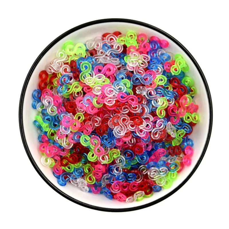 600pcs Supplies Hook S Clips Loom Rubber Bands Plastic Jewelry Connectors for Necklace Bracelet Making Colorful Clasp Refill