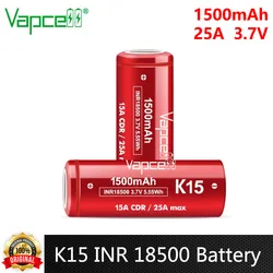 Oryginalny akumulator 18500 Vapcell K15 INR 1500mAh CDR 15A Max 25A 3.7V akumulator 18500 o dużej mocy do latarki zabawki