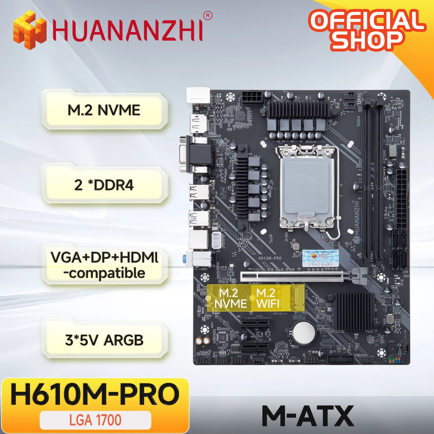 

HUANANZHI H610M PRO M-ATX DDR4 Motherboard Support 12 13 Gen H610 Intel LGA 1700 CPU 12100F 12400F 12490F 12600F 12700F 13600F