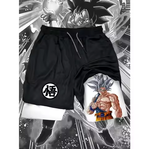 Dragon Ball 2 in 1 Shorts Japanese Anime Master Goku Graphic Harajuku Double Deck Shorts GYM Fitness Running Male Short Pants