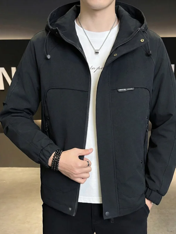 

Весенняя молодежная куртка с капюшоном и принтом, повседневная мужская верхняя одежда с длинными рукавами в корейском стиле, из полиэстера, ветрозащитная, для повседневной носки