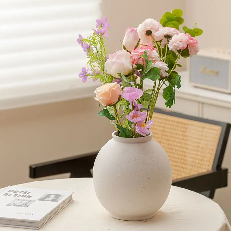 Large Diameter Retro Flower Ware Ceramic Vase Ornament Living Room Dried Flower Arrangement Homestay Dining Table Home Ornament