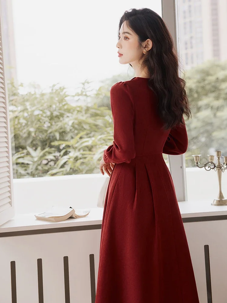 French Style Long Sleeve Dresses for Women\'s Vintage Double Layer Lapel Chic Dress Autumn/Winter Korean Fashion Casual Vestidos