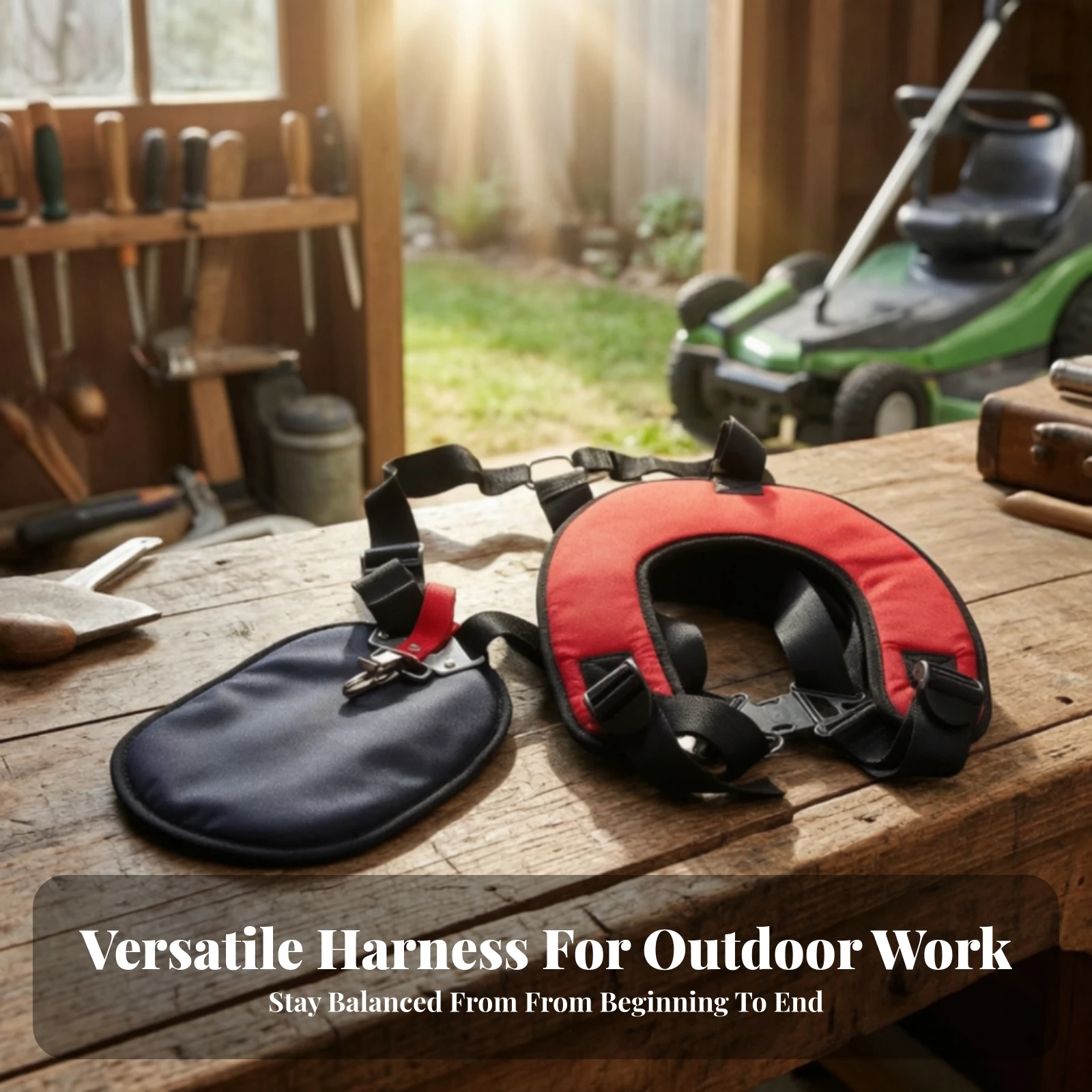 U-Shaped Harness with Padding Double Shoulder Lawn Mower Harness Trimmer Strap with Hook Ergonomic Comfortable for Landscapers
