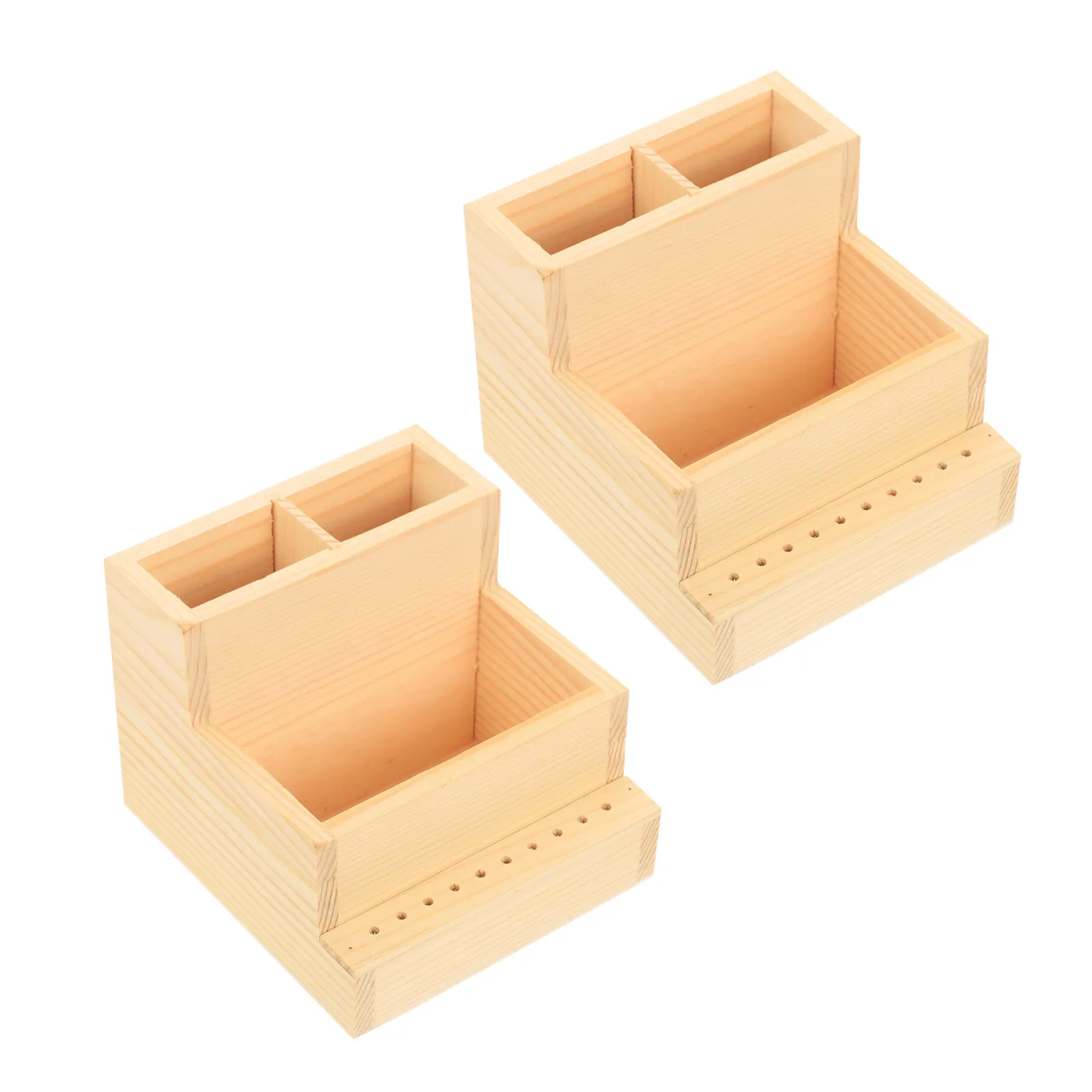 2Pcs Wood Nail Bit Storage Box Double Layer Organizer Manicure Tool Holder Case Nail Accessories Salon Supplies Rack