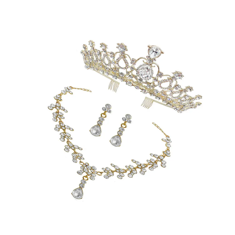 

1Set Crystal Crown Necklace Earring Set Stylish Design Wedding Dress Accessories Party Jewelry for Women Elegant Jewelry