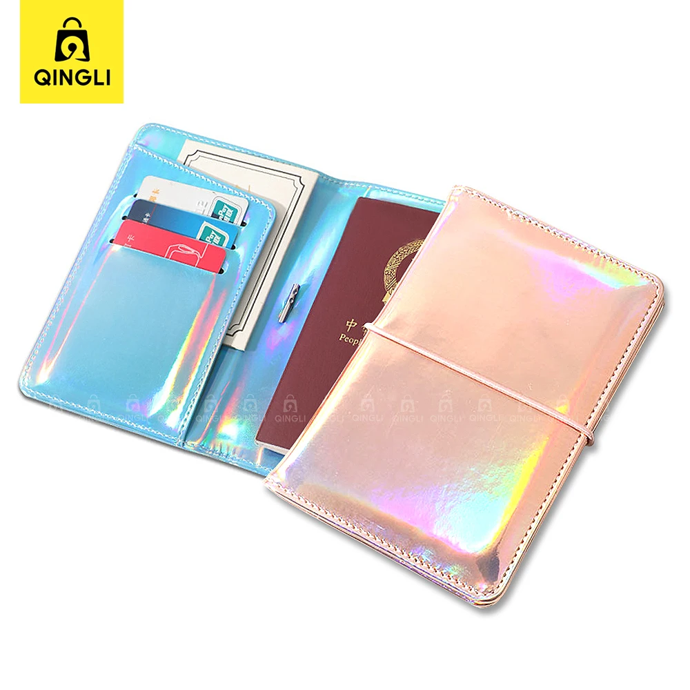 Luxurious Laser Dazzling Passport Cover Travel Essentials Elastic Rope Anti-lost Passport Wallet Bank Card Holder Passport Case