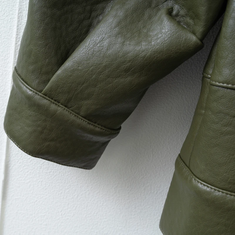 Women's Oversized Faux Leather Bomber Jacket with Stand Collar