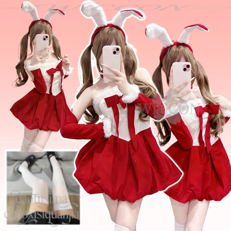 

Cute Red Velvet Maid Bunny Girl Dress Kawaii Original Design Rabbit Headwear Anime Cos Halloween 2025 Christmas Party