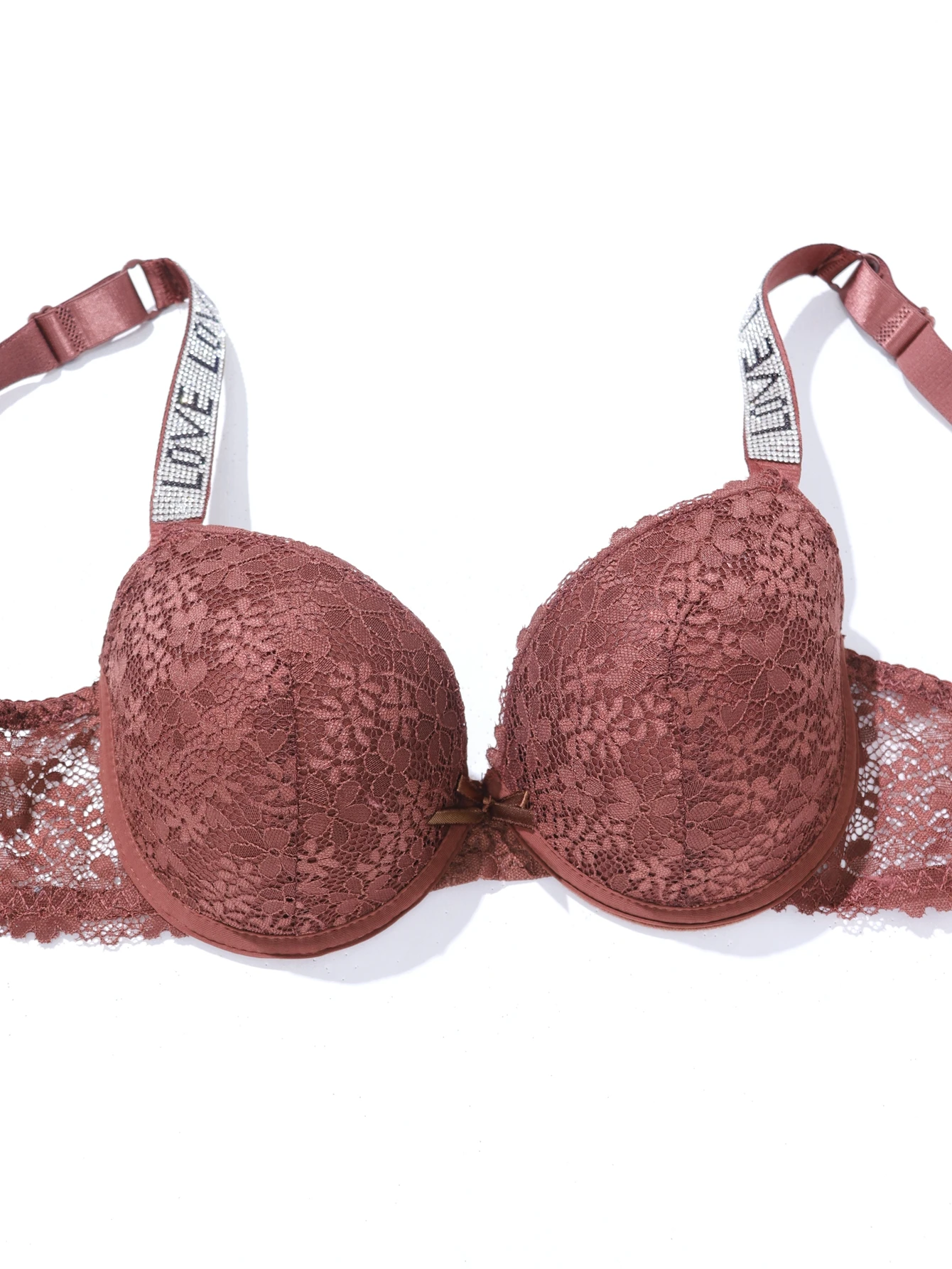 Beauwear-Soutien-gorge push-up en dentelle florale, respirant, confortable, bretelles avec lettres brillantes