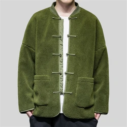 Parkas informales de lana de cordero para hombre, chaqueta gruesa de talla grande, chaqueta cálida de algodón con hebilla de disco, ropa de calle para pareja, Invierno