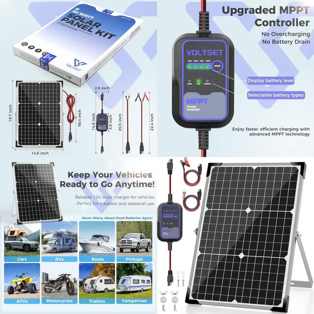 

Комплект солнечных панелей 30 Вт 12 В с контроллером MPPT, зарядным устройством для аккумуляторов, водонепроницаемый, для установки на автодома, лодки и мотоциклы