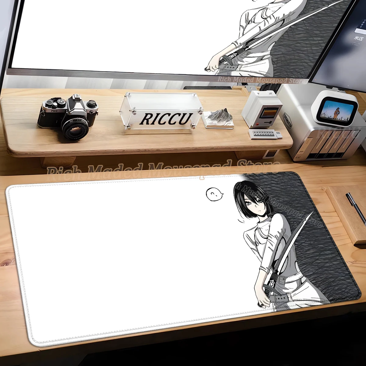 Zwart-wit Anime Girl Tafelmat Grote Muismat Kantoortoetsenbord Vergrendelingsrand Bureaumat Gaming Accessoires Antislip Muismat