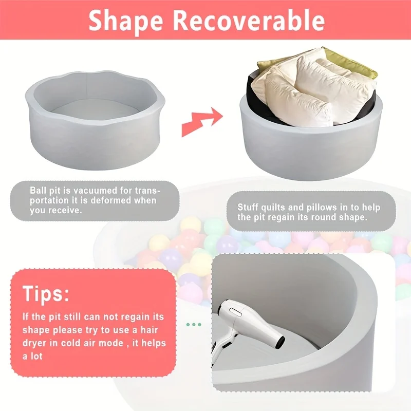 회색 90cm 소프트 스펀지 오션 볼 풀 (1개) 버블 놀이 펜스 포함, 안전하고 재미있는 버블 게임을 위한 두꺼운 실내 유아용 플레이펜