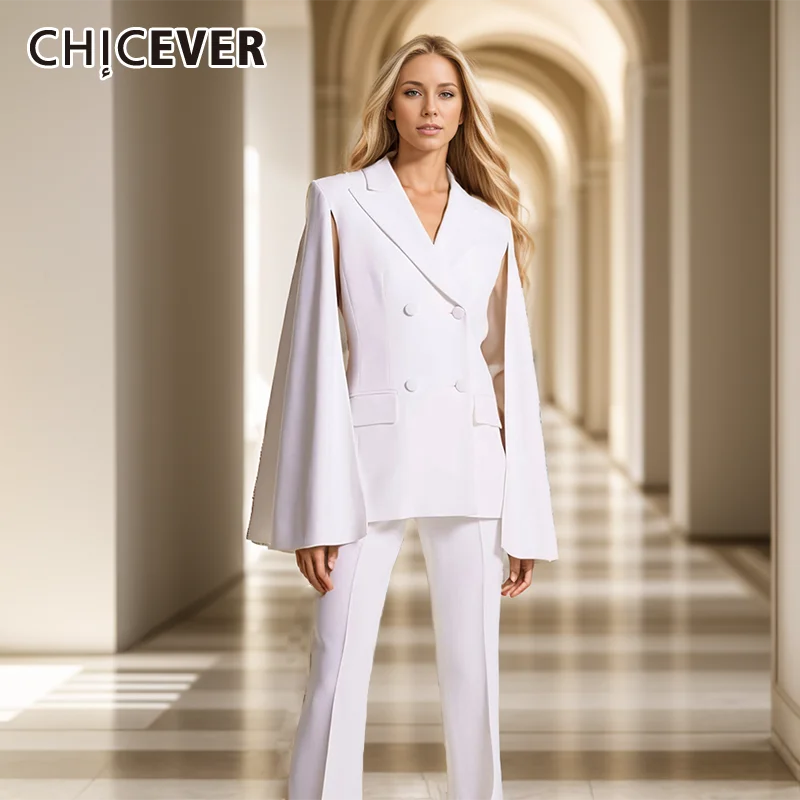 CHICEVER Elegant Chic Cape Blazer Coat Women Notched Collar Sleeveless Spliced Double Breasted Solid Jacket Female Clothing New