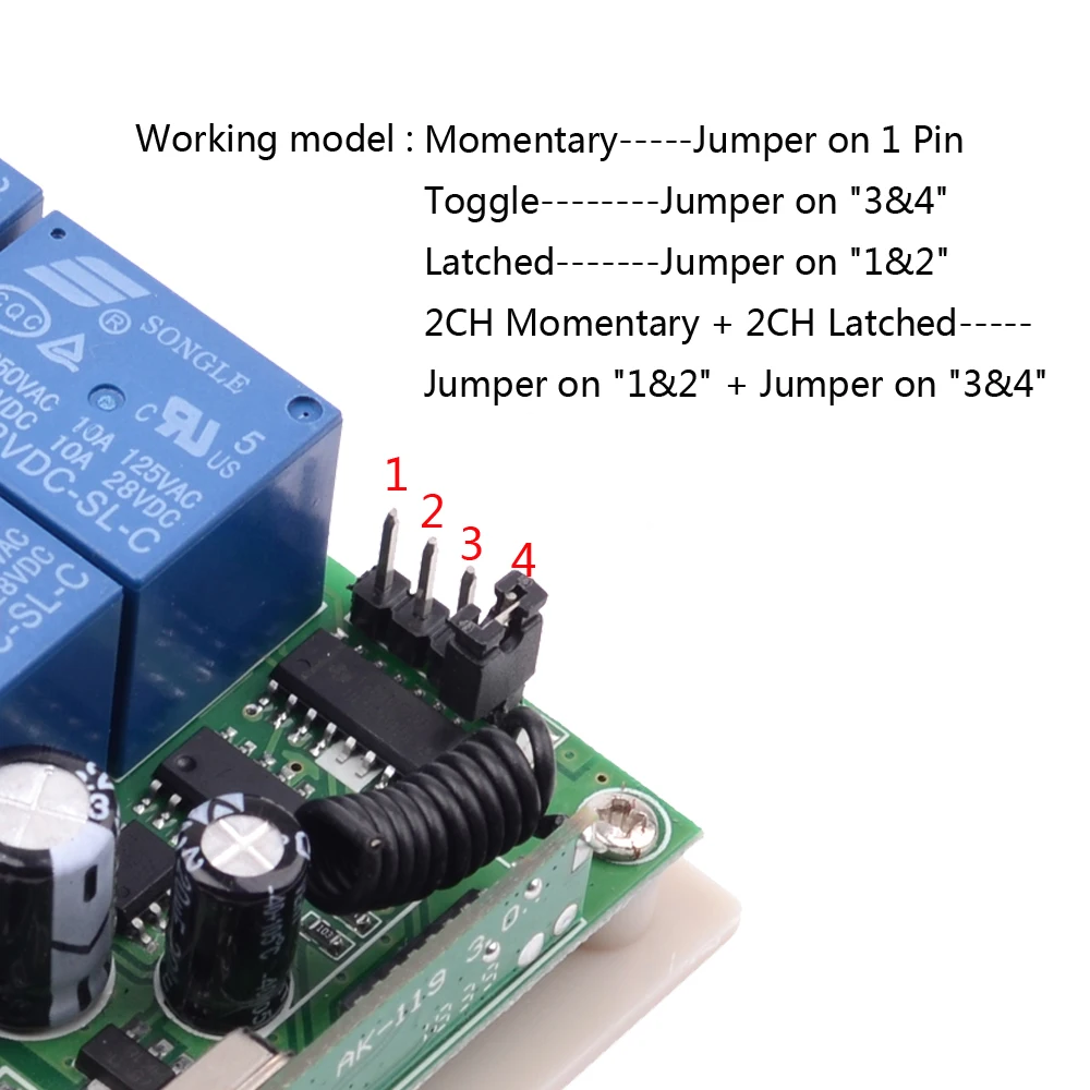 433 MHz Wireless Universal Remote Control Switch DC 12V 4CH RF Relay Receiver and Transmitter for Garage and Gate Controller