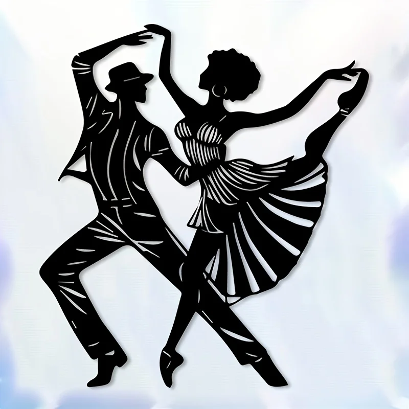 Romantic Dancing Couple Metal Wall Art, Elegant Black Iron Hanging Sculpture Mural for Bedroom Boudoir & Living Room