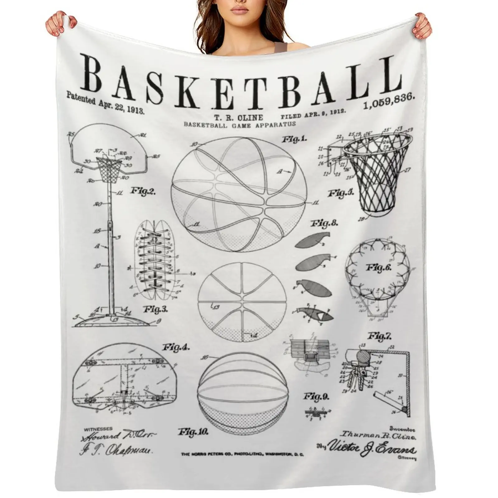 

Basketball Old Vintage Patent Drawing Print Throw Blanket Vintage Quilt Decoratives Sofa Blankets