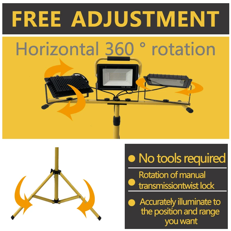 Imagem -05 - Portátil Super Brilhante Três Cabeça Luz de Inundação com Tripé Telescópico Lâmpada de Trabalho Led para Construção Civil 70w