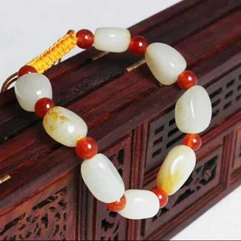Red Date With Skin, Hotan Jade Stone Bracelet Men And Women