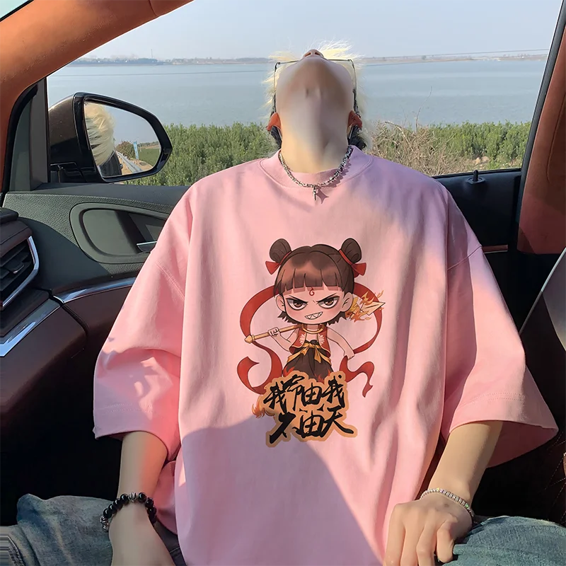 

Men's T-shirts Oversized Casual Summer Wear 5XL White Cotton Tshirt for Men Anime Nezha Mens Tee Shirts New Clothes Big Size