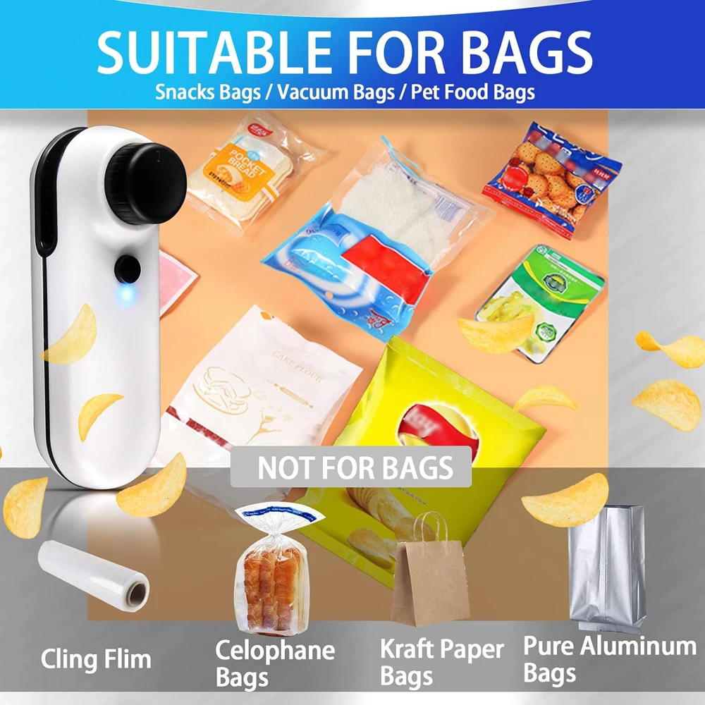 Portable Packaging Heat Sealer 2 in 1 USB Rechargeable Bag Mini Heat Sealer&Cutter Easily Seal Snacks Plastic Bags for Storage