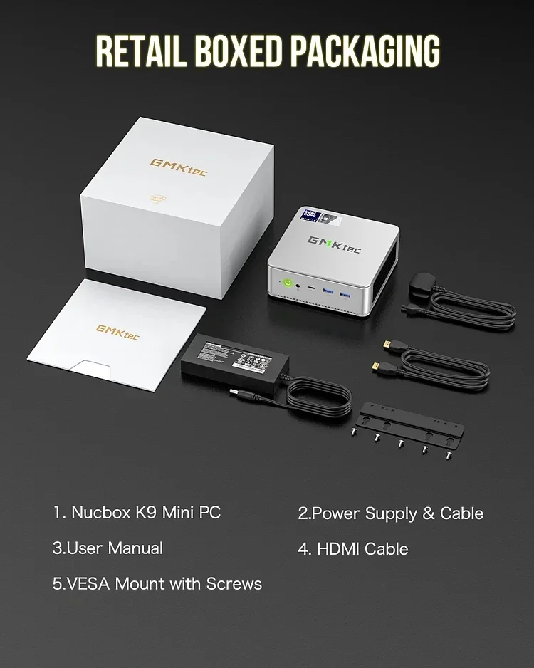 كمبيوتر صغير GMKtec K9 Intel Core Ultra 5 125H Windows11 DDR5 5600Mhz PCIe4.0 Nvme SSD WIFI6 BT5.2 كمبيوتر صغير لتقوم بها بنفسك كمبيوتر ألعاب