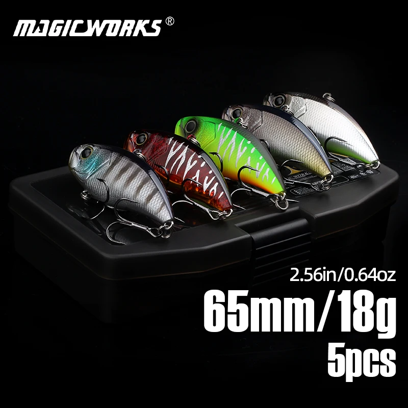 

Magic Works Fishing Lure Kit 5pcs/Box Vibration Lure Set 65mm 18g Sinking Hard Baits Lures Freshwater Wobbler Artificial Bait
