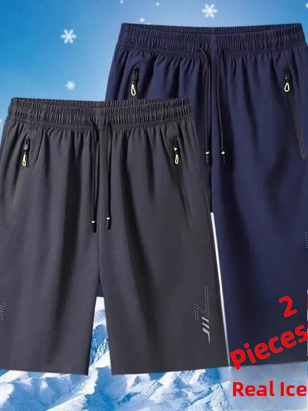 

Ice Silk Men's Shorts Summer Thin Five-Quarter Running Casual Sporty Polyester Fiber mid Waist Loose Fit Youth Summer Shorts