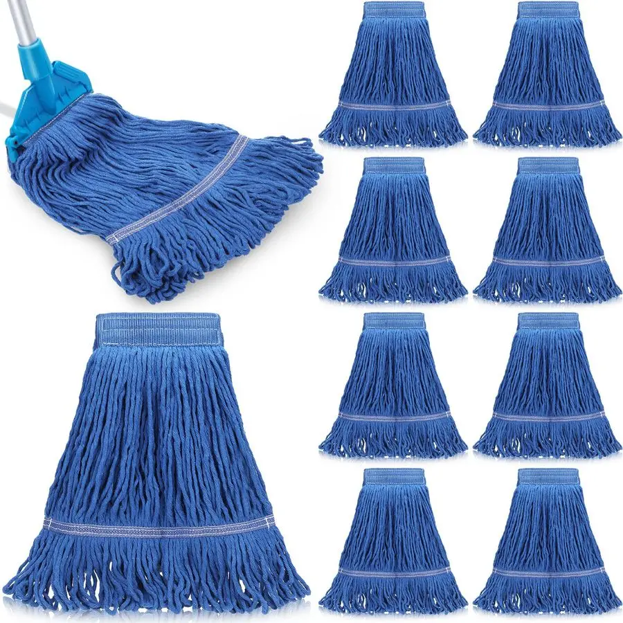 

10 Pcs Commercial Mop Head Replacement Floor Cleaning Wet Heavy Duty Commercial Mop Refills General Cleaning27.6 Inch,Blue