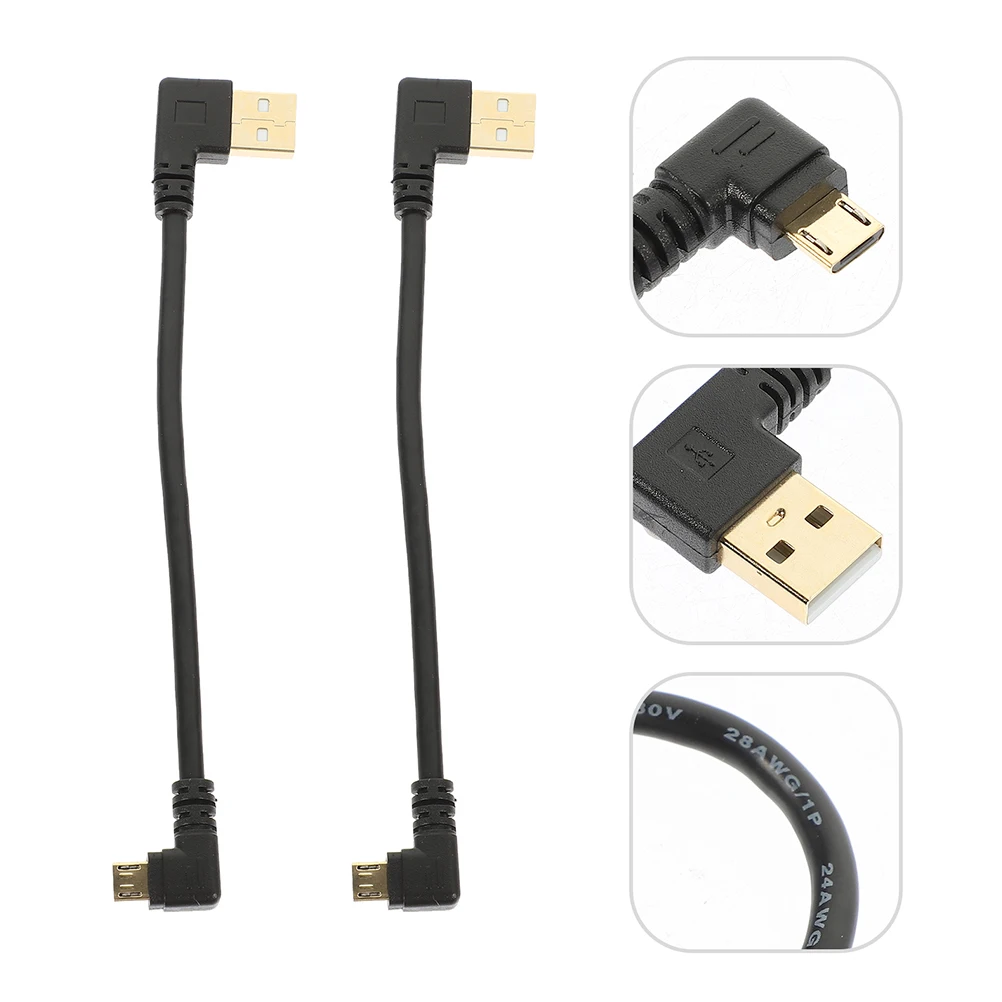 

2pcs Fast Charging Micro Short Compact Design Right Angle Connector Charging Cable For Multiple Devices Flat Micro