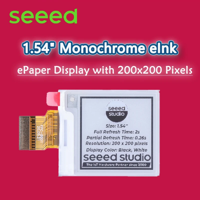 

Seeed 1,54-дюймовый монохромный дисплей eInk/EPaper с разрешением 200x200 пикселей, интерфейсом SPI, поддержкой XIAO/Arduino/STM32