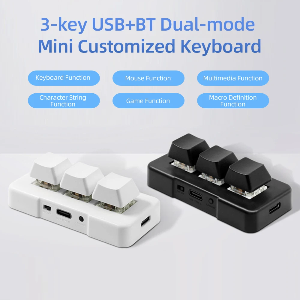 

MK321BT 3-key Mini Customized Keyboard with Mechanical Blue Switch USB+BT Dual-mode Keyboard for Office Game Multimedia Keyboard