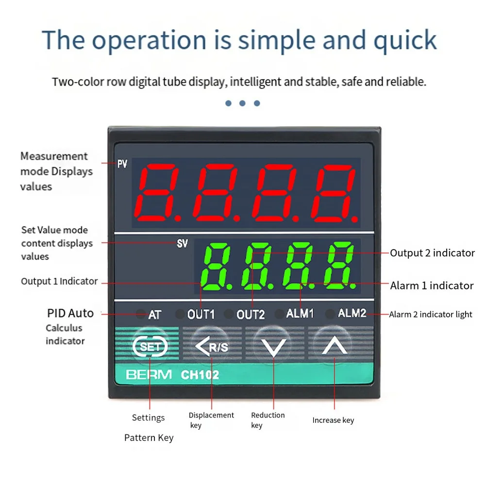 CH102 Intelligent PID Temperature Controller Dual Output Relay Two Alarms K-Type Input LCD Display Temperature Control Module