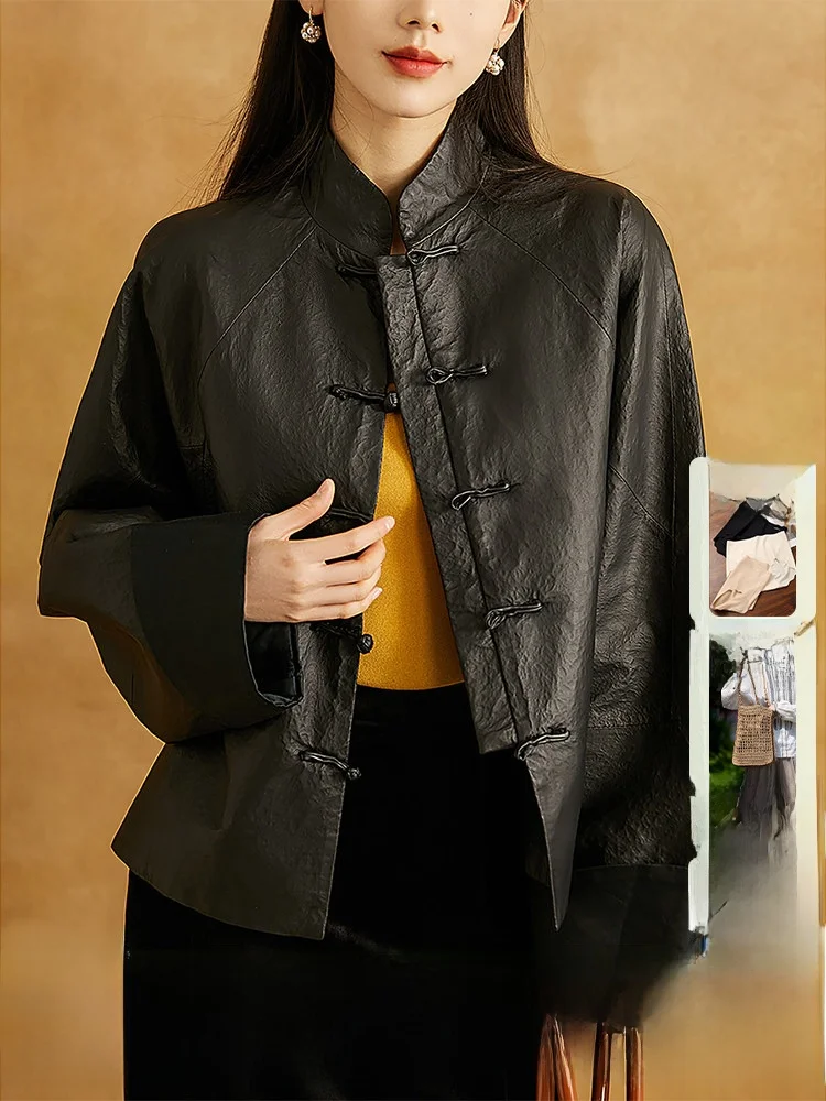 

Куртка Xhange ручной работы в китайском эстетическом стиле из овчины, с воротником-стойкой, вышивкой на пуговицах, фактурная, с длинными рукавами, стандартный крой, для повседневной носки