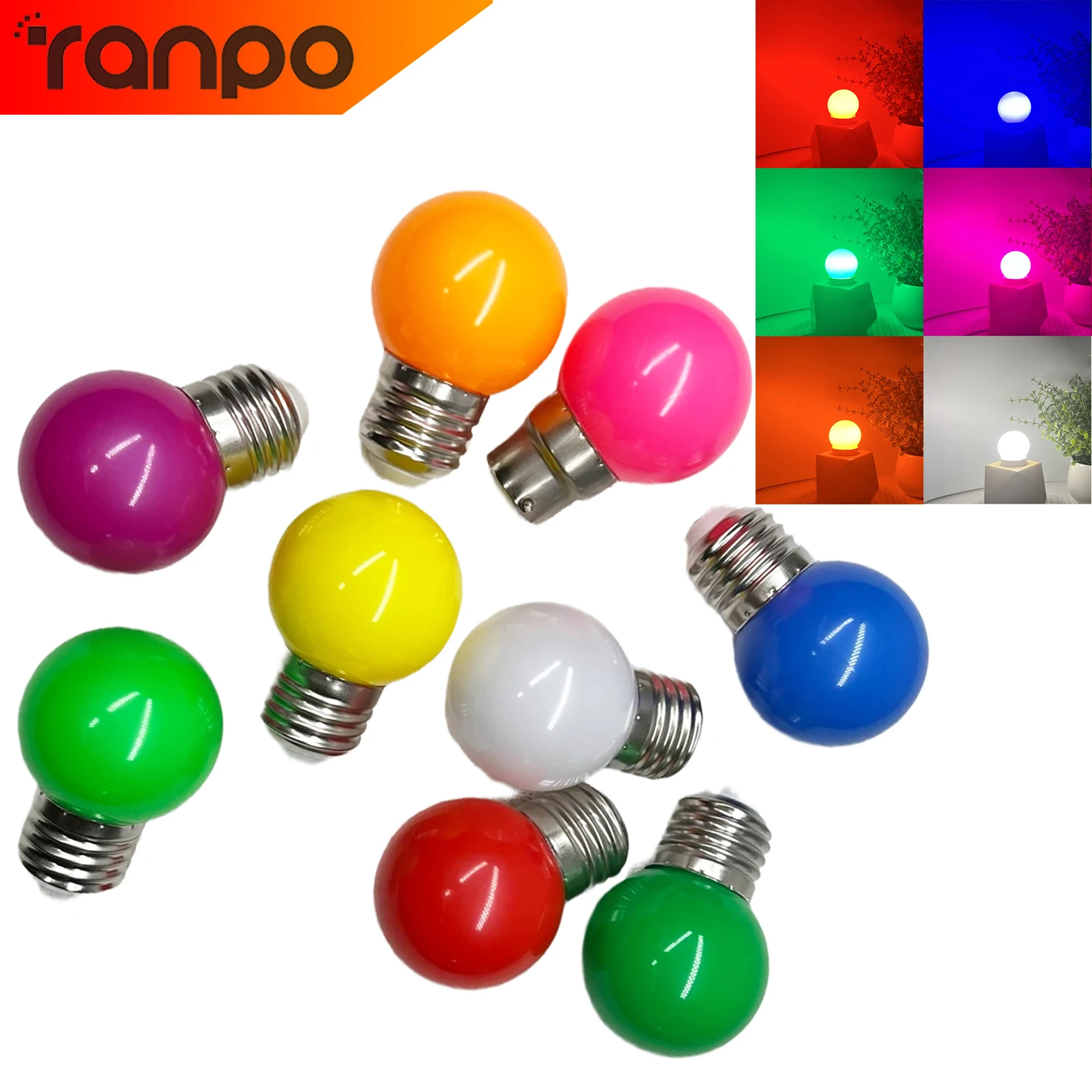 E27 B22 2W LED ampoule sphérique couleur 110V 220V G45 ambiance lumière Bleu Vert Violet rouge jaune rose orange blanc pour la décoration de fête