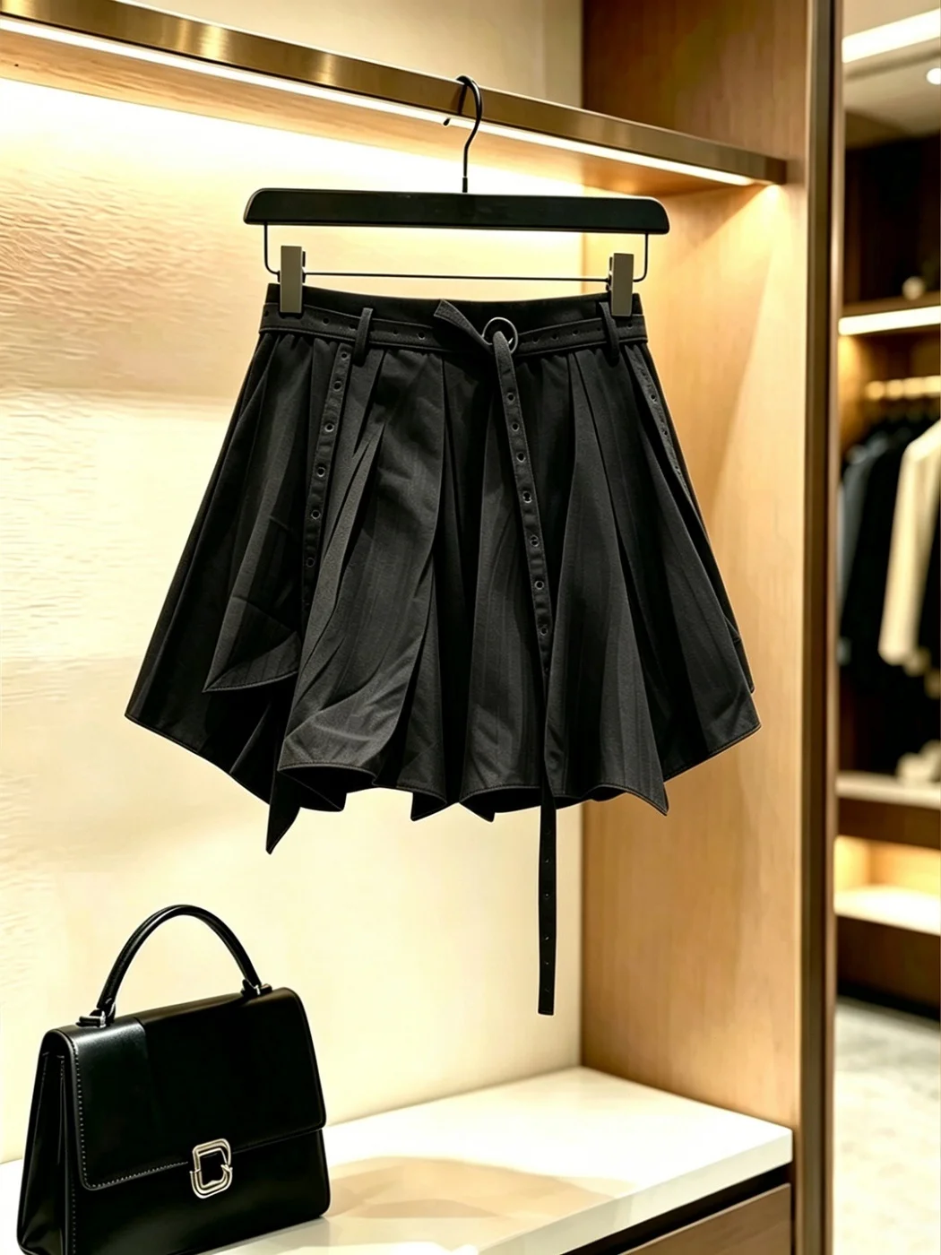 Unique Beautiful Korean Style Short Skirt Women's Fashion Asymmetrical Hem Slimming Puffy Pleated Skirt Commute Style