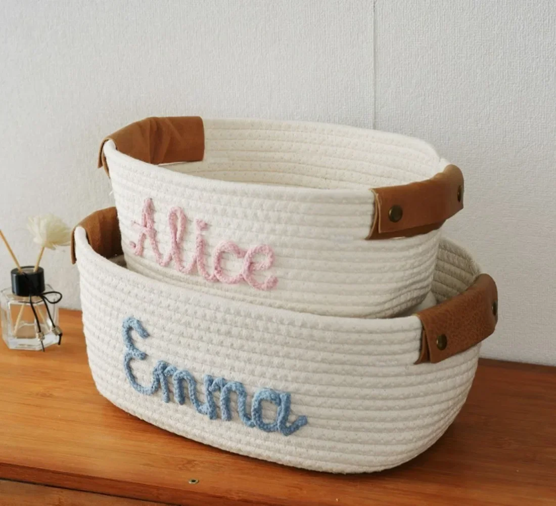 Personalized Baby Girl Boy Name Cotton Rope Basket Gift, Baby Toys Storage Organizer Nursery Decor,Newborn Gift