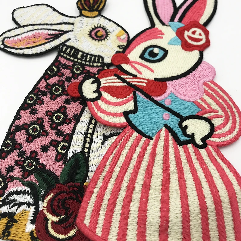 1Pcs Sew on Cute Pink Violin Bunny Embroidery Applique Patches DIY Sewing Water Soluble Patch for Clothing