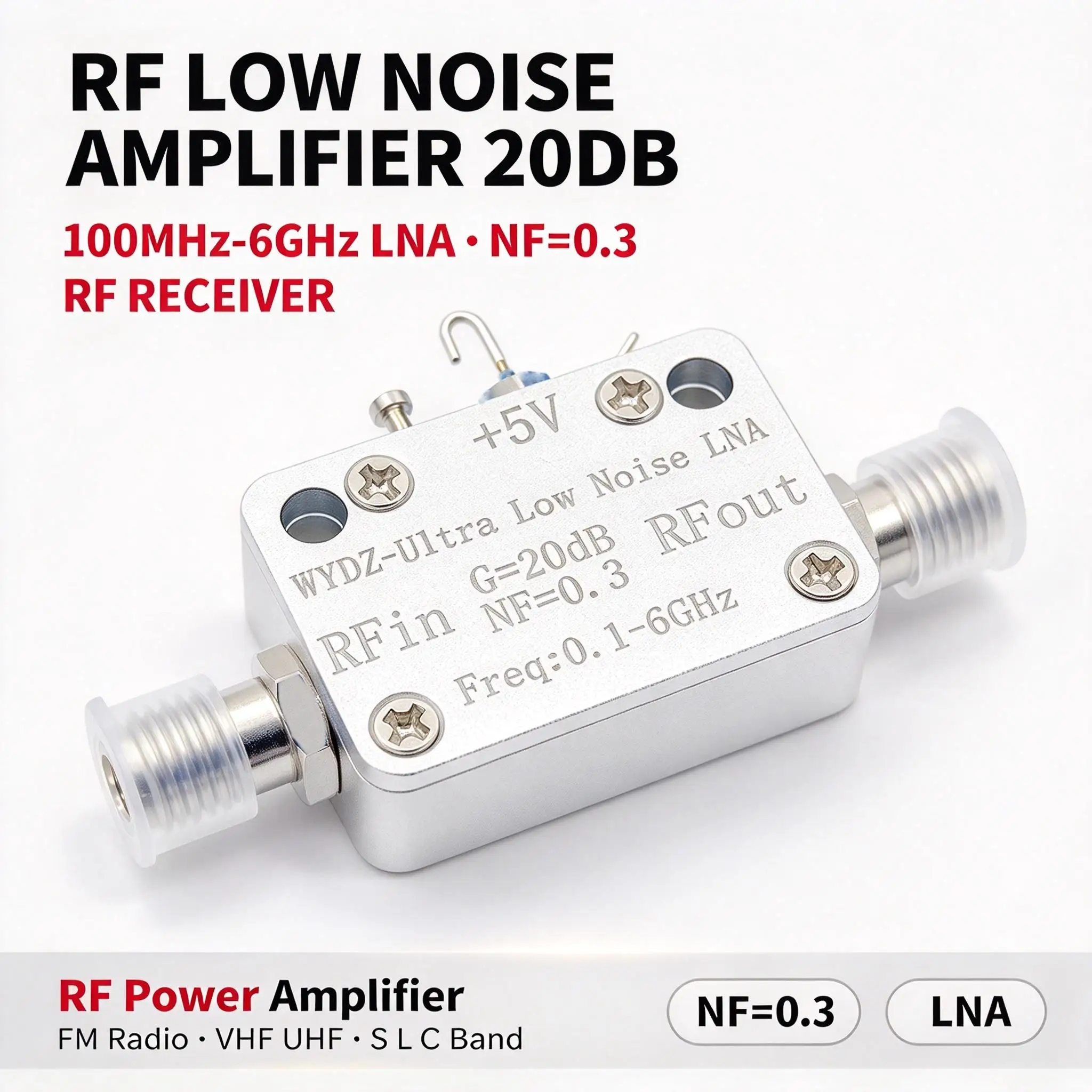 DYKB 0.1-6GHz RF Power Amplifier Ultra Low Noise LNA 20dB NF 0.3dB SMA for SDR Receiver Ham Radio Test Equipment Wideband 50 Ohm