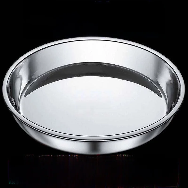 

Extra Thick Stainless Steel round Plate Flat Bottom Steamed Cake Plate Household Cold Skin Gong Gong round Dish Painted