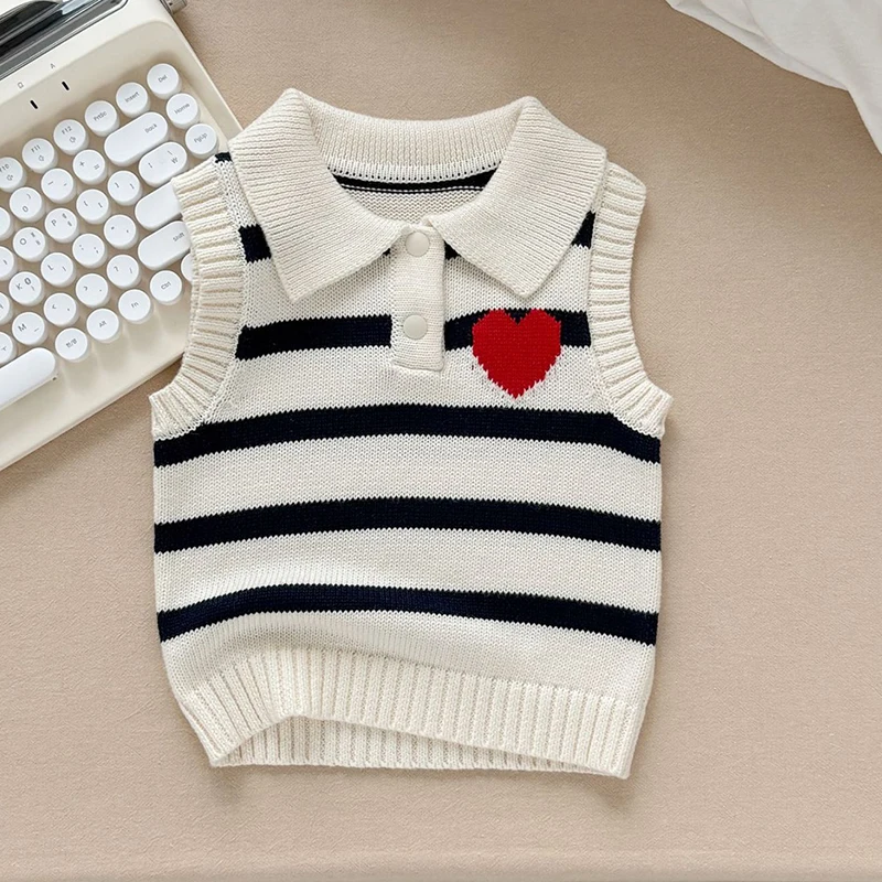 2025 New Autumn 0-3Yrs Toddler Baby Boys Girls Knitting Vest Sleeveless Stripe Infant Baby Pullover Sweater Children Clothes