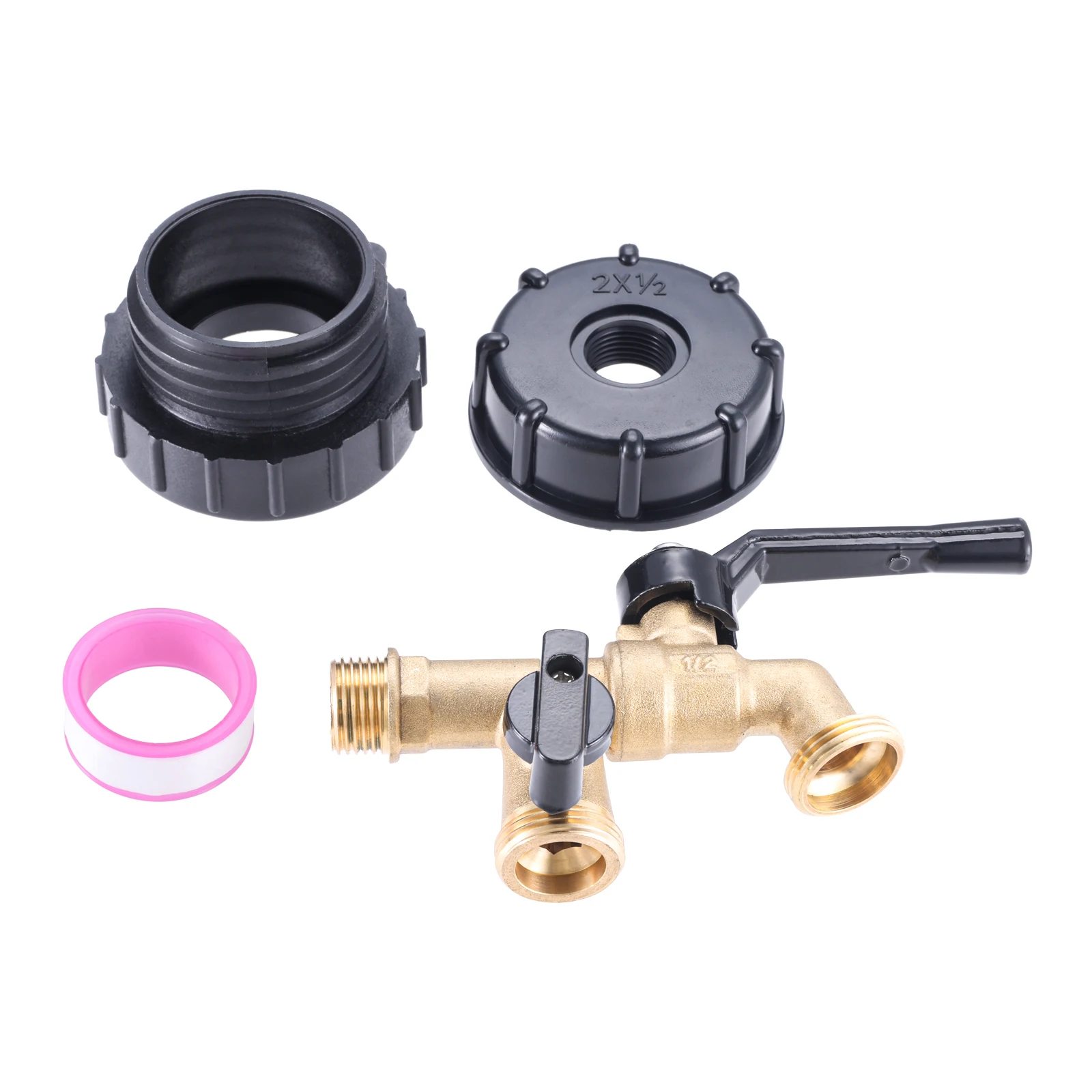 2-ended IBC Tote Fitting 275 330 Gallon Water Tank Brass Faucet 2.44 Fine Thread IBC Tote to Garden Hose Adapter with Tape S62*2