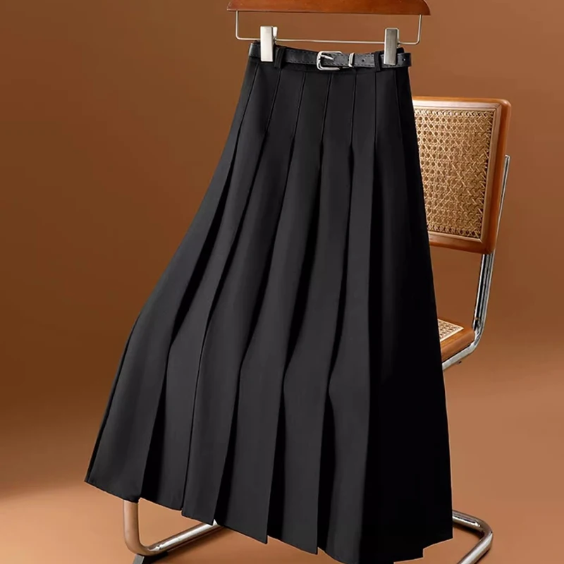 

Solid Color Elegant Fashion A-line Folds Skirts Women's Clothing Autumn Winter High Waist Vintage Pleated All-match Skirt Female