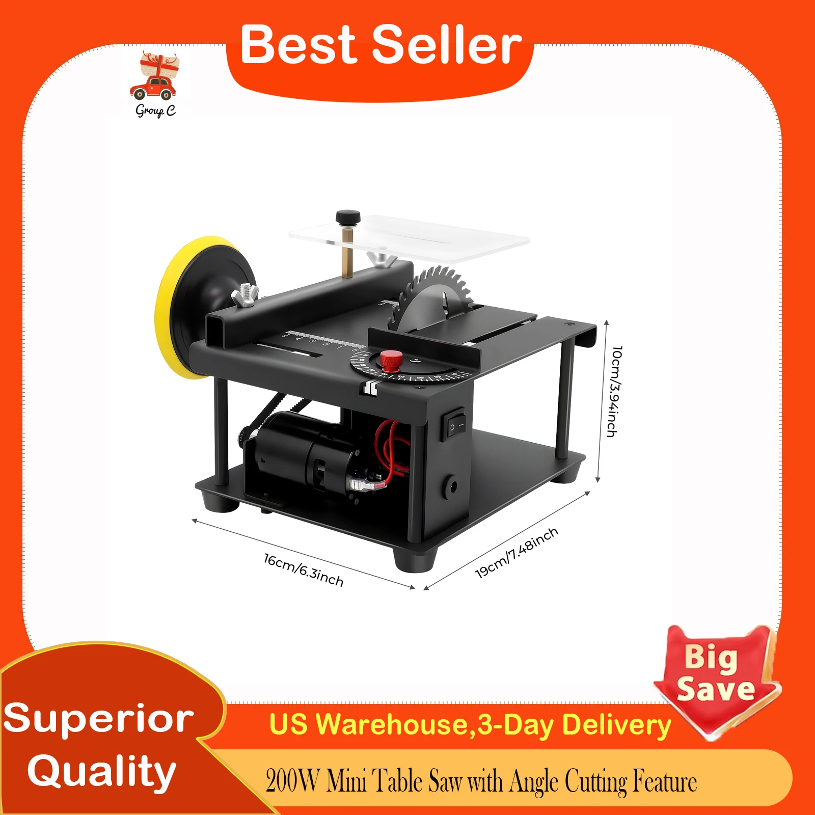 

Micro Table Saw, 200W Mini Table Saw with Angle Cutting Feature, 10000 RPM High Speed Wood Cutting Tool, Wide Voltage