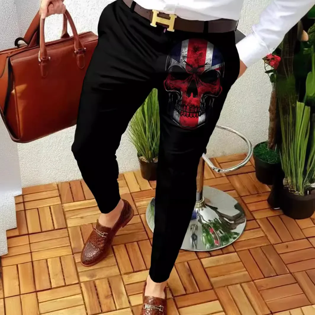 

Осень-зима 2025, новый мужской костюм, брюки, длинные брюки с принтом, средняя талия, простые облегающие брюки на молнии, повседневные обычные прямые брюки