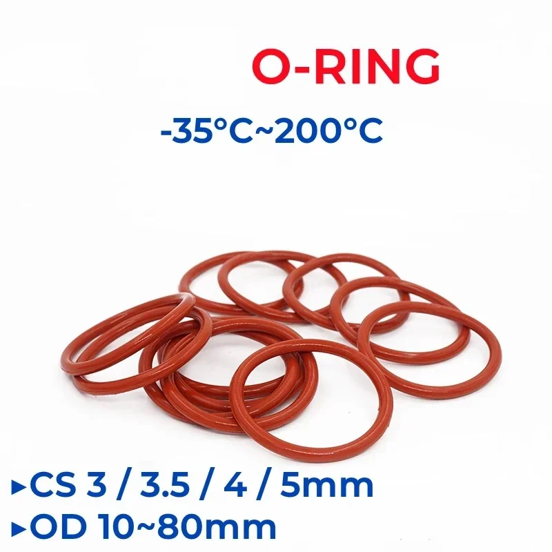 VMQ Red Silicone O-Ring OD 10-80mm Thickness CS 3/3.5/4/5mm Food Grade Sealing Ring Waterproof & Insulated Gasket Washer