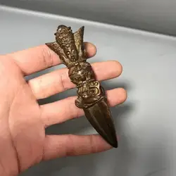 3.7 Inches Antique Tibetan Brass Hand Made 4Faces Ritual Implement